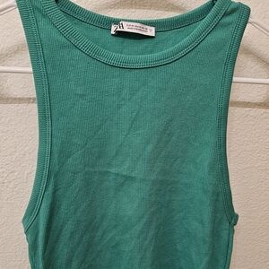 Zara Teal Ribbed Tank Top - Sleeveless Knit